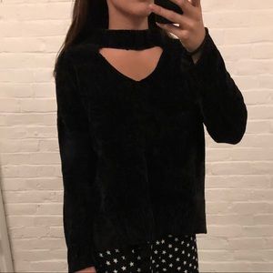 Olive & Oak choker neck black chenille sweater M